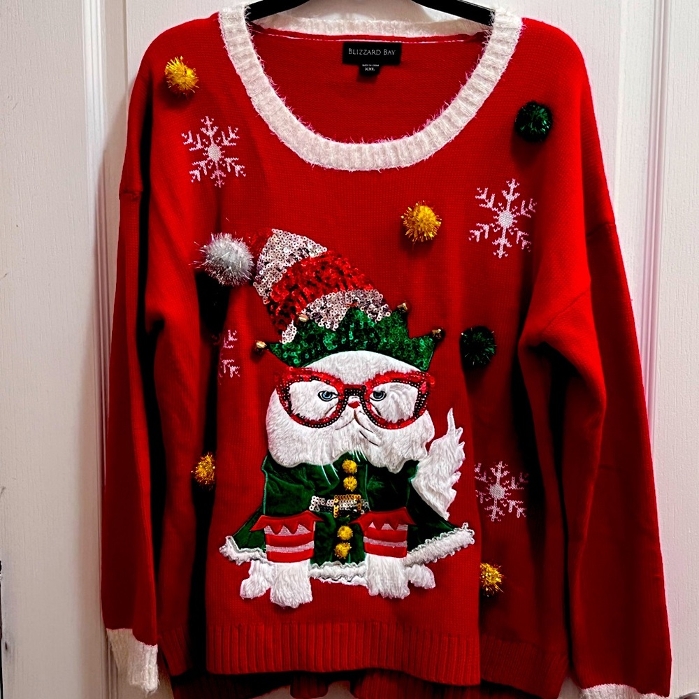 Ugly Christmas Cat Sweater XXL